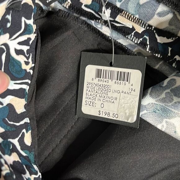 Club Monaco Womens Wide Legged long Pants Black Mix Noir Abstract Pattern Size 0 - Picture 8 of 13